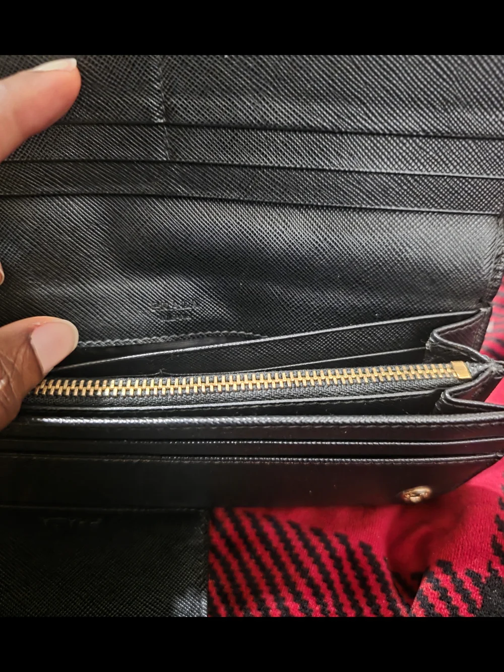 Prada Black Saffiano Leather Wallet with Card Holder and Chain